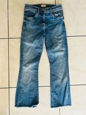 MOTHER Blue Distressed Straight-Leg Jeans